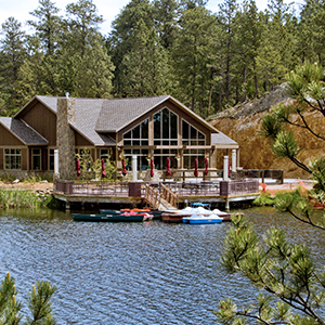 View from the lake of Legion Lake Lodge
