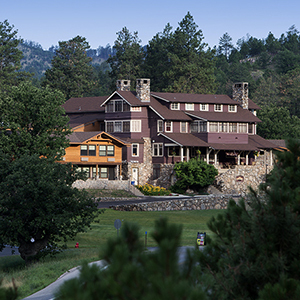 Wide-shot of the State Game Lodge