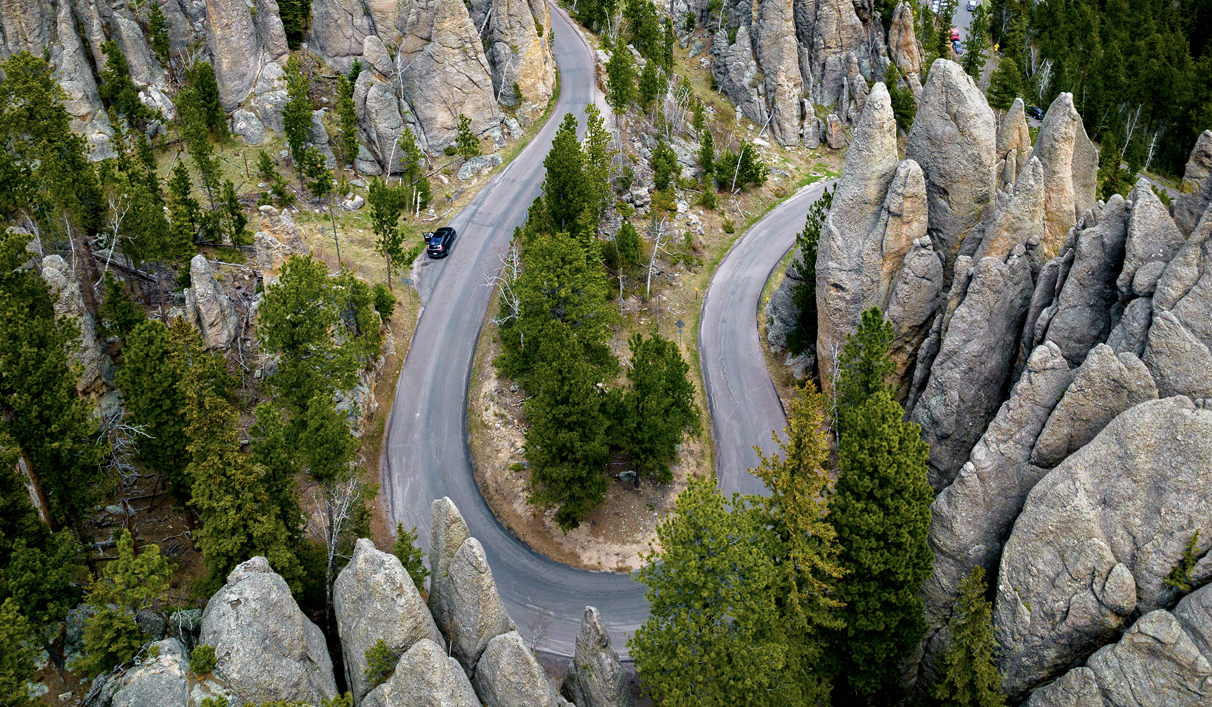 Aerial shot of the Needles Highway
