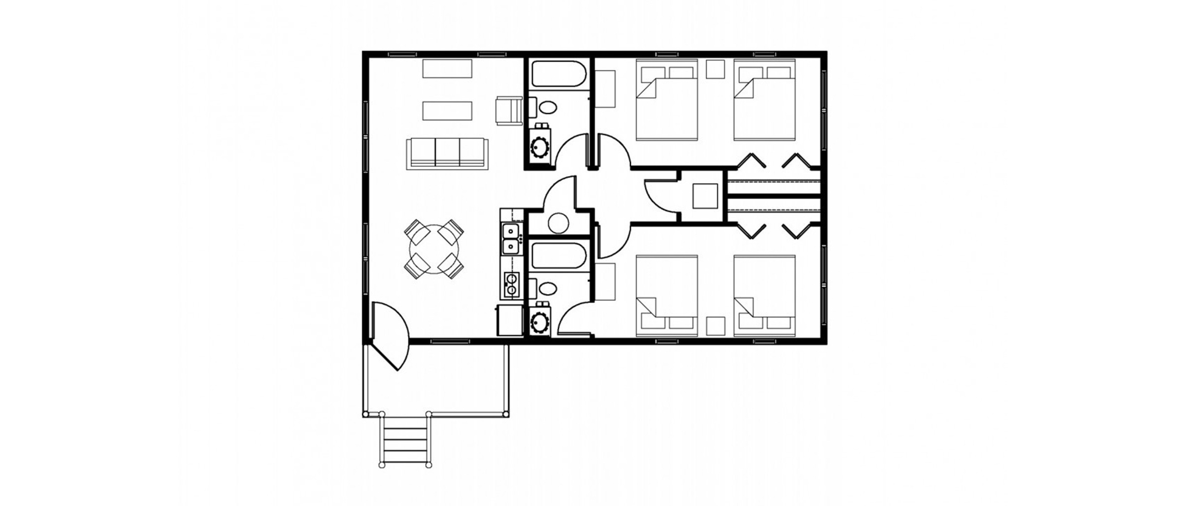 Floor plan of a two bedroom cabin
