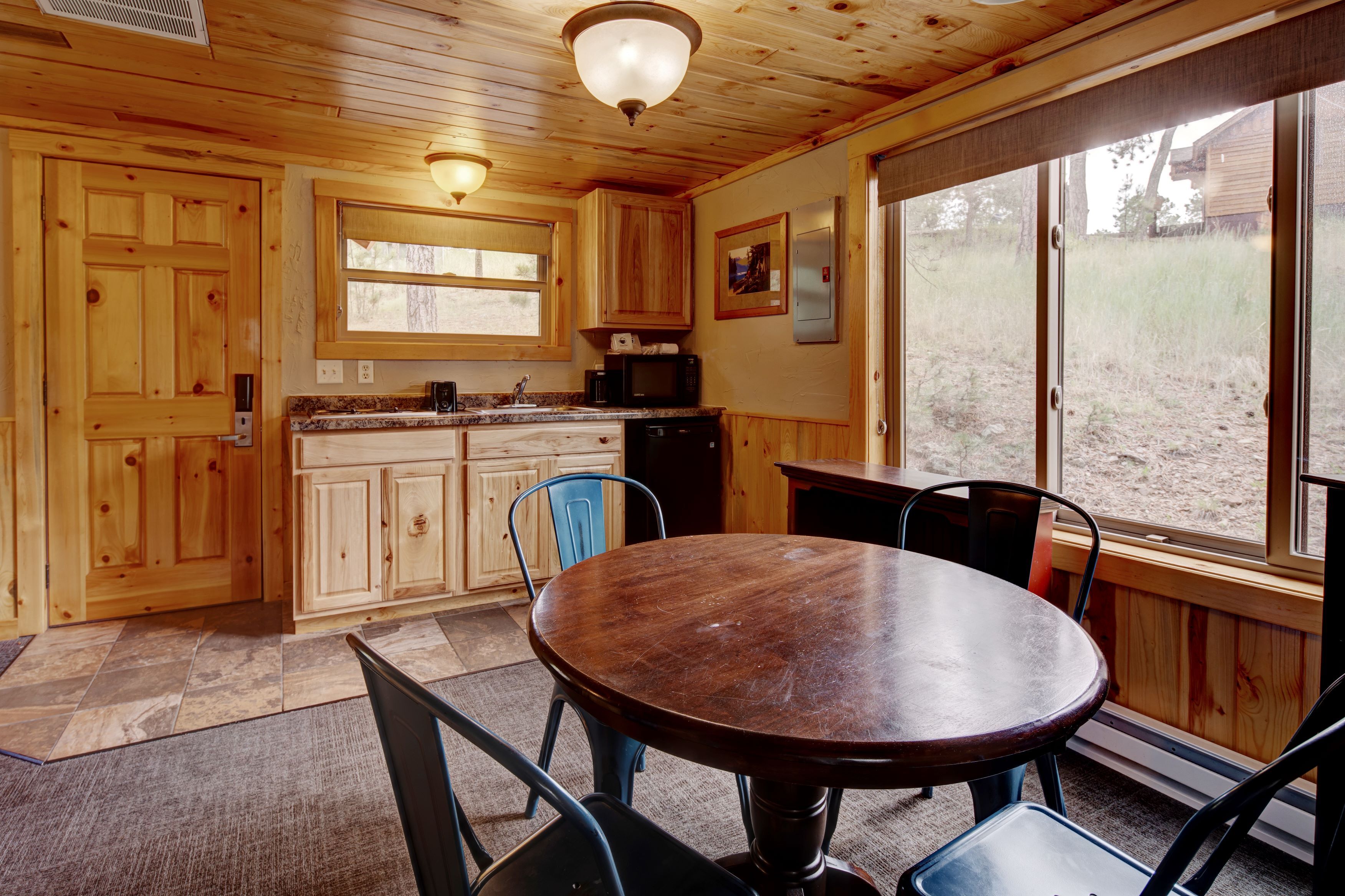 Interior of lodge with table and chairs