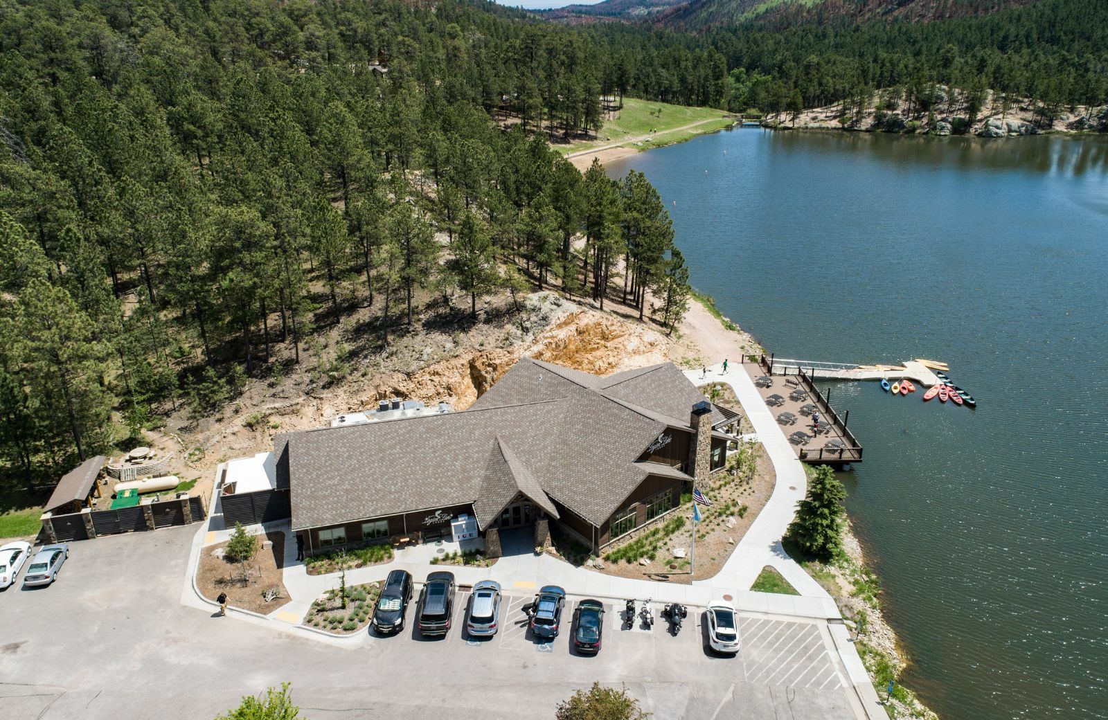 Aerial view of legion lake lodge at custer state park