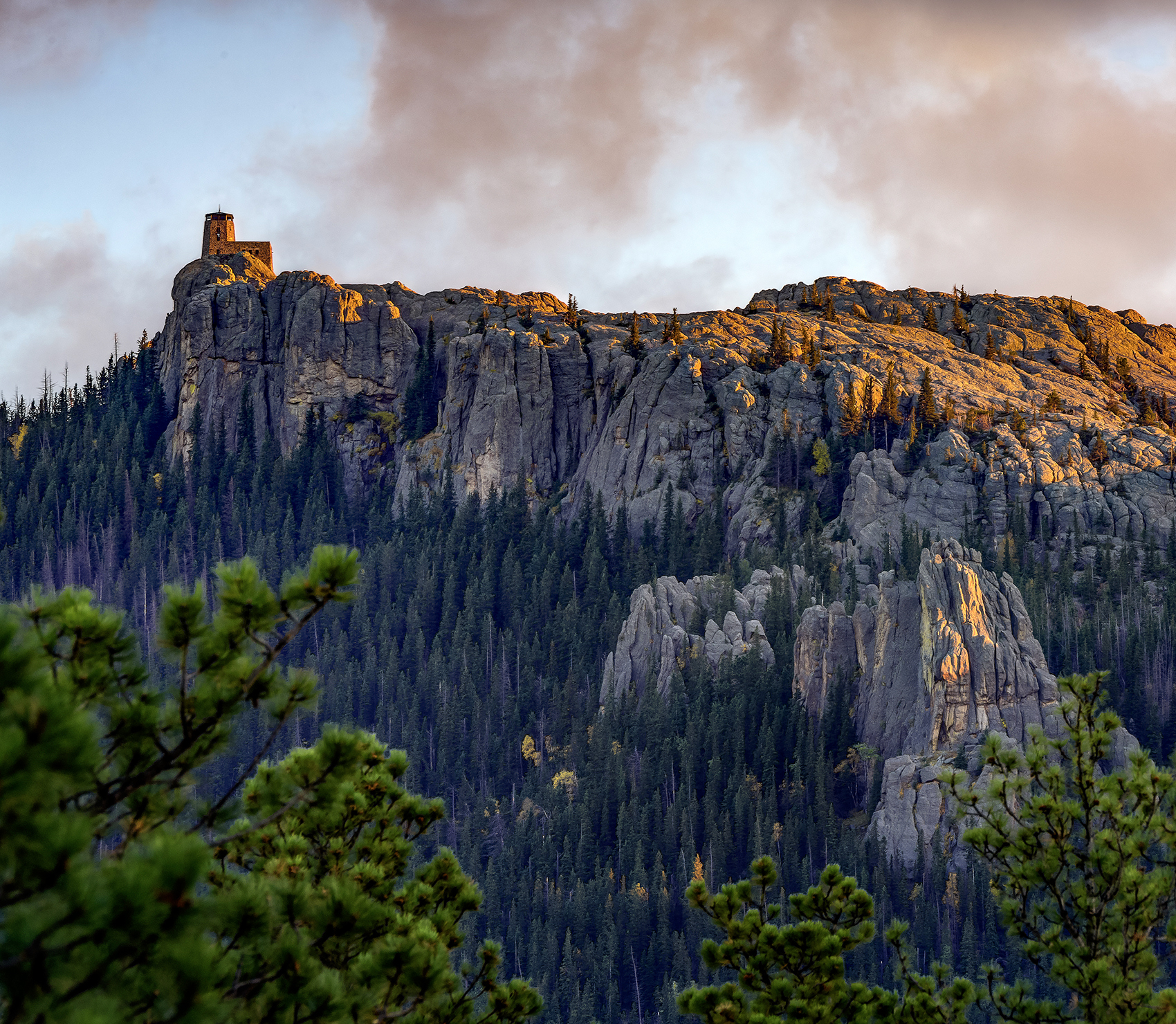 Wide shot of a mountain at Custer