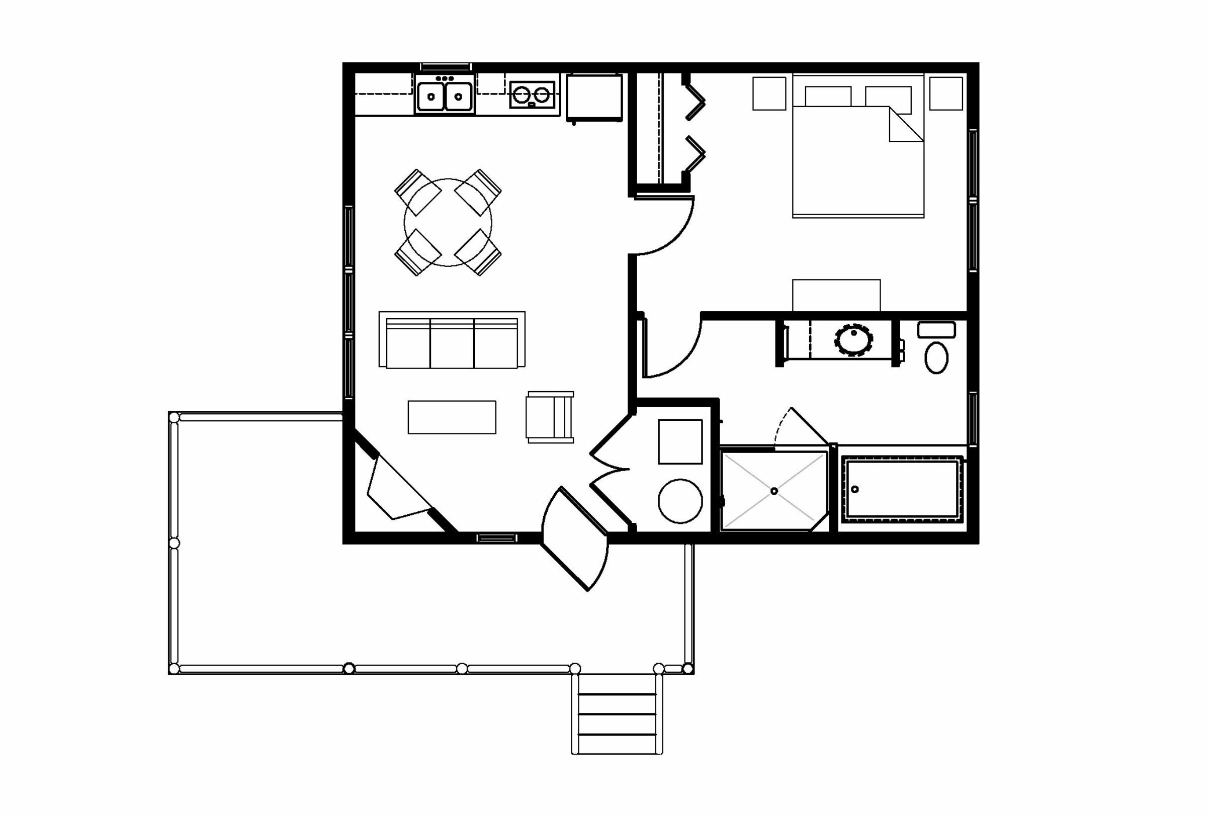 Floor plan of the lovers leap honeymoon cabin near sylvan lake lodge
