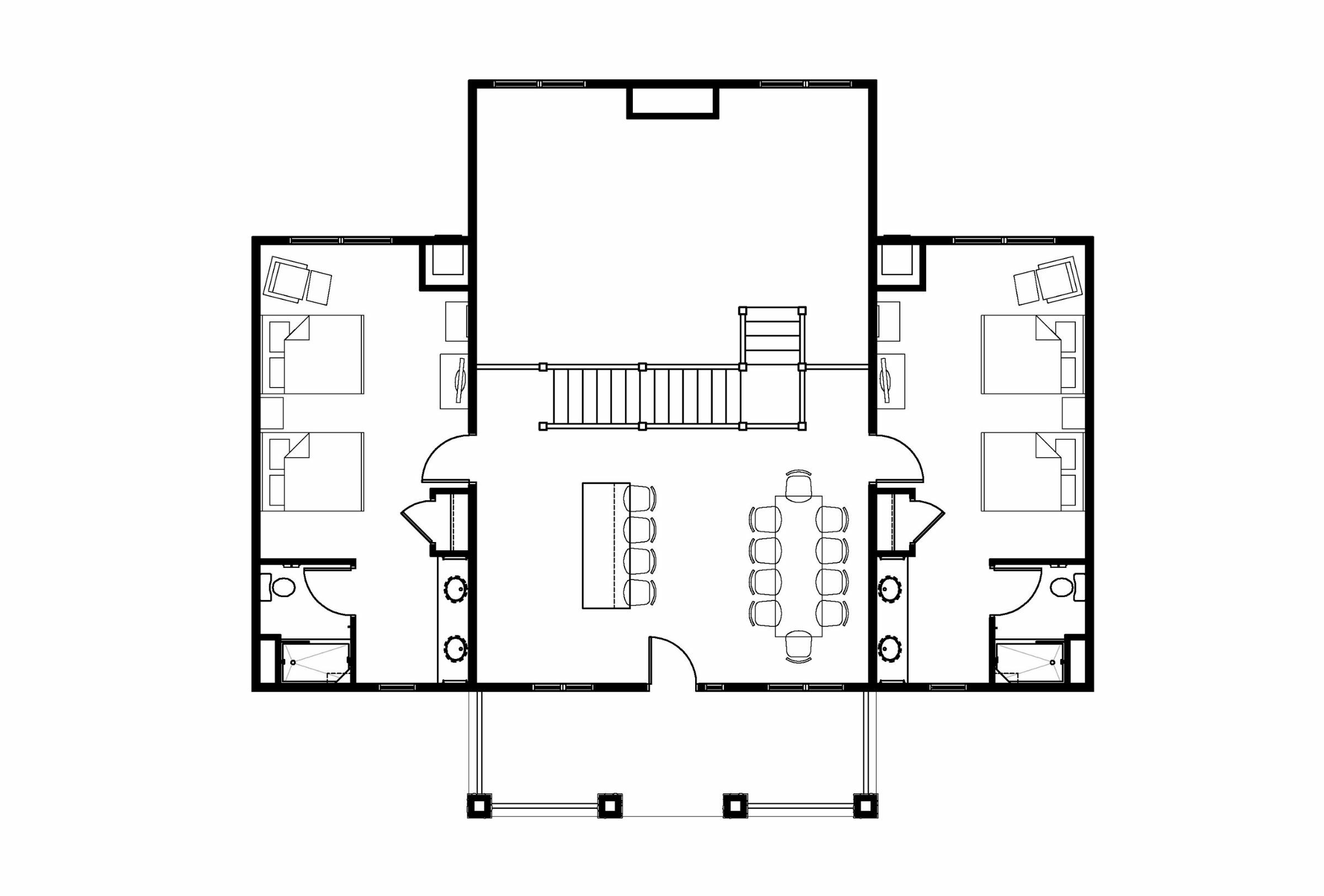 Floor plan of the upper level of cathedral cabin near sylvan lake lodge
