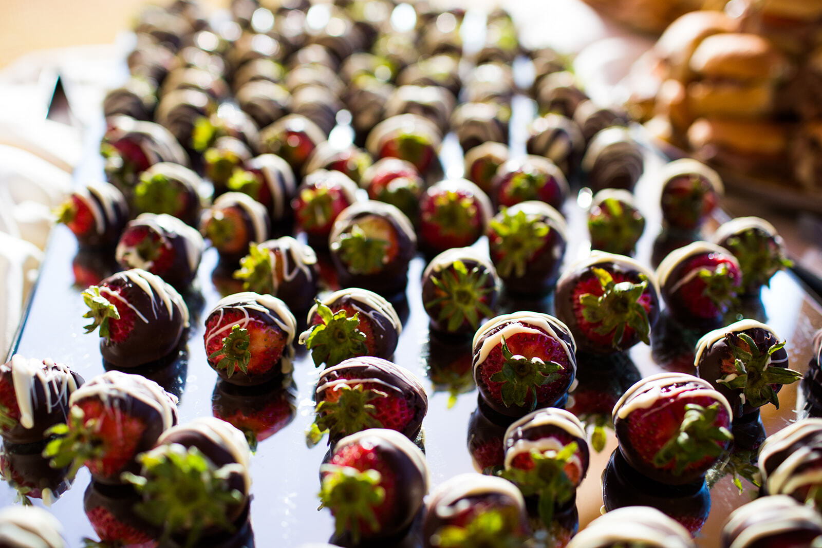 Chocolate covered strawberries on a tray